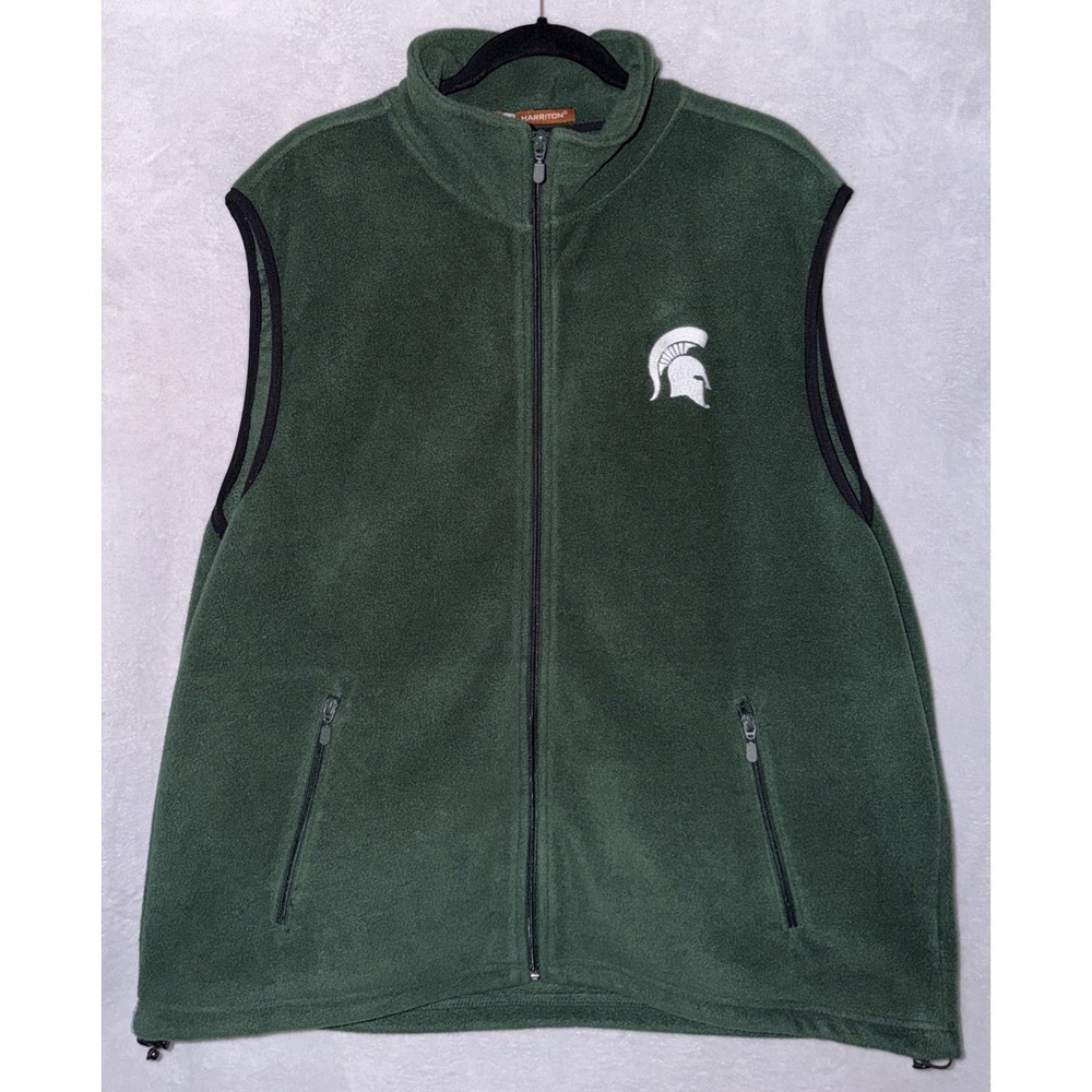 Michigan State Spartans Fleece Vest XL Green Full‎ Zip Harriton Embroidered XL